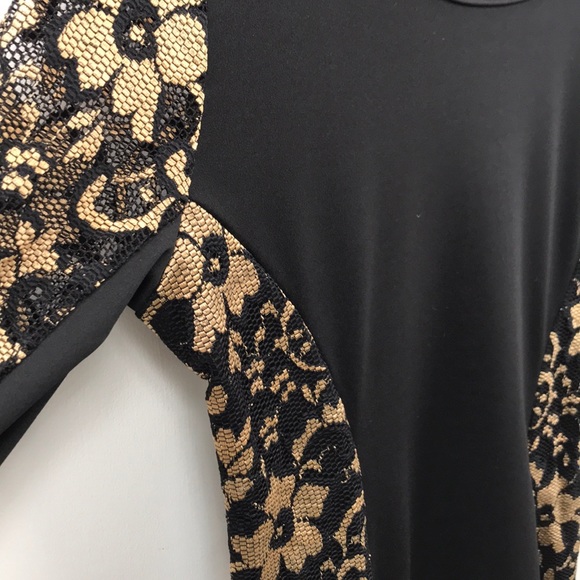 Black and Gold Lace-Paneled Party Dress - Picture 5 of 7